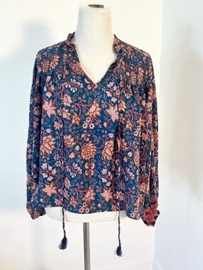 NATALIE MARTIN Lizzie Womens XS Blue Blouse Boho Chic Flowy Peasant Casual Girly